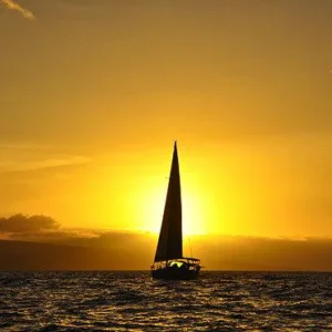 Couple enjoying private sailboat during sunset
