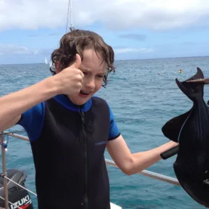 Fisherman casting lines over vibrant coral reef