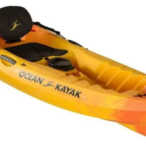 Single kayak floating on calm river ready for adventure