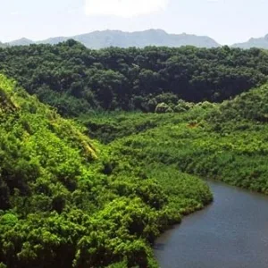 Kayak approaching Secret Falls on Wailua Delivery tour