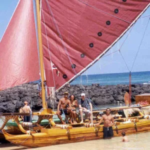 Sailing on a traditional Hawaiian canoe at sea