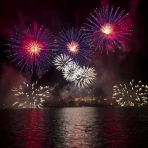 Fireworks lighting up sky over Maalaea harbor