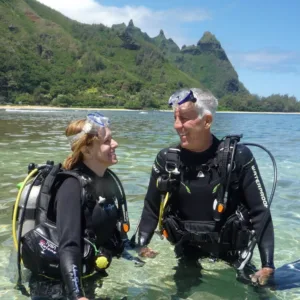 Certified group preparing for shore dive at Koloa Landing