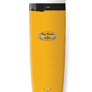 Five day surfboard rental waiting on the shore under sunset hues