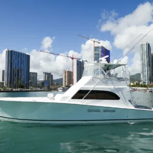 Sportfishing boat with anglers searching for big catch