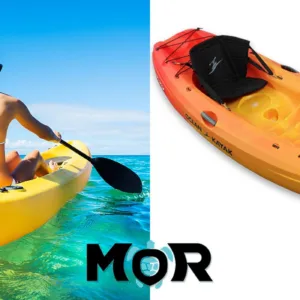 Solo kayaker paddling through serene coastal waters