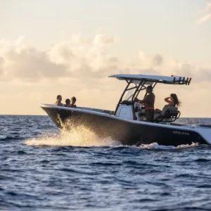 Relaxing cruise watching the sunset over ocean