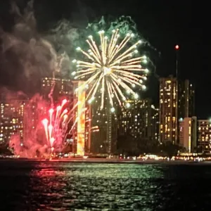 Evening cruise enjoying Waikiki’s famous Friday night fireworks