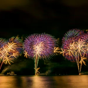 Fireworks bursting above Honolulu during festival celebration