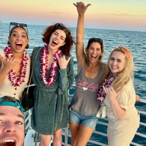 Sunset cruise boat sailing off Waikiki shore