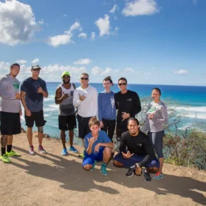 Tour bus driving along scenic Circle Island route