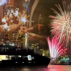 New Year’s Eve fireworks cruise with pink sails in Waikiki