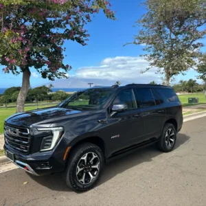 Luxury SUV driving along the scenic Road to Hana route