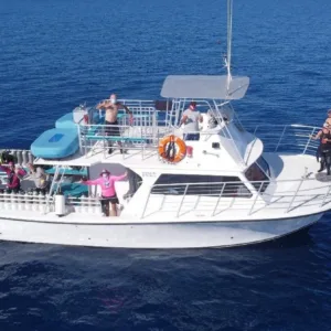 Aerial view of Molokini Crater surrounded by blue ocean