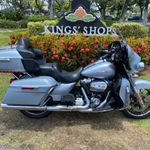 Black Harley-Davidson motorcycle parked on road