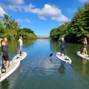 Morning paddle on river with soft sunrise light