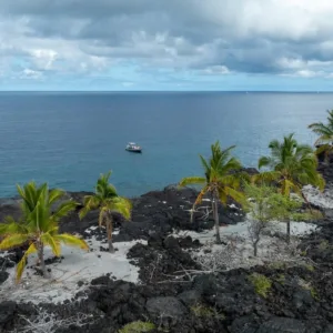 Afternoon sunlight glowing on Big Island coast