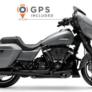 Harley Davidson Street Glide motorcycle parked on scenic road