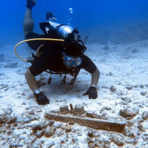 Scuba gear laid out on beach before dive